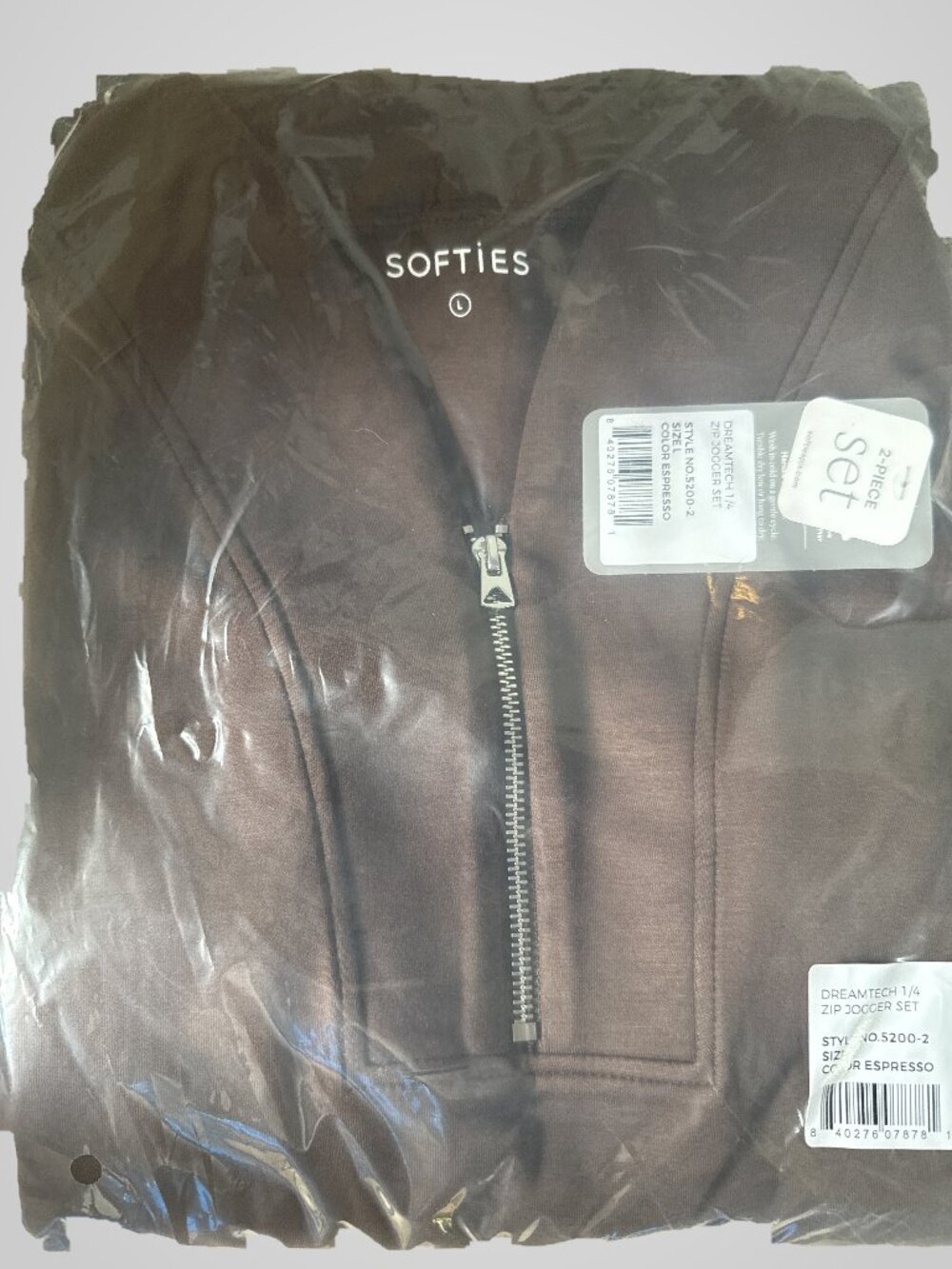 NWT Softies DreamTech 1/4 Zip Jogger Set Women's Large Espresso 2-Piece
